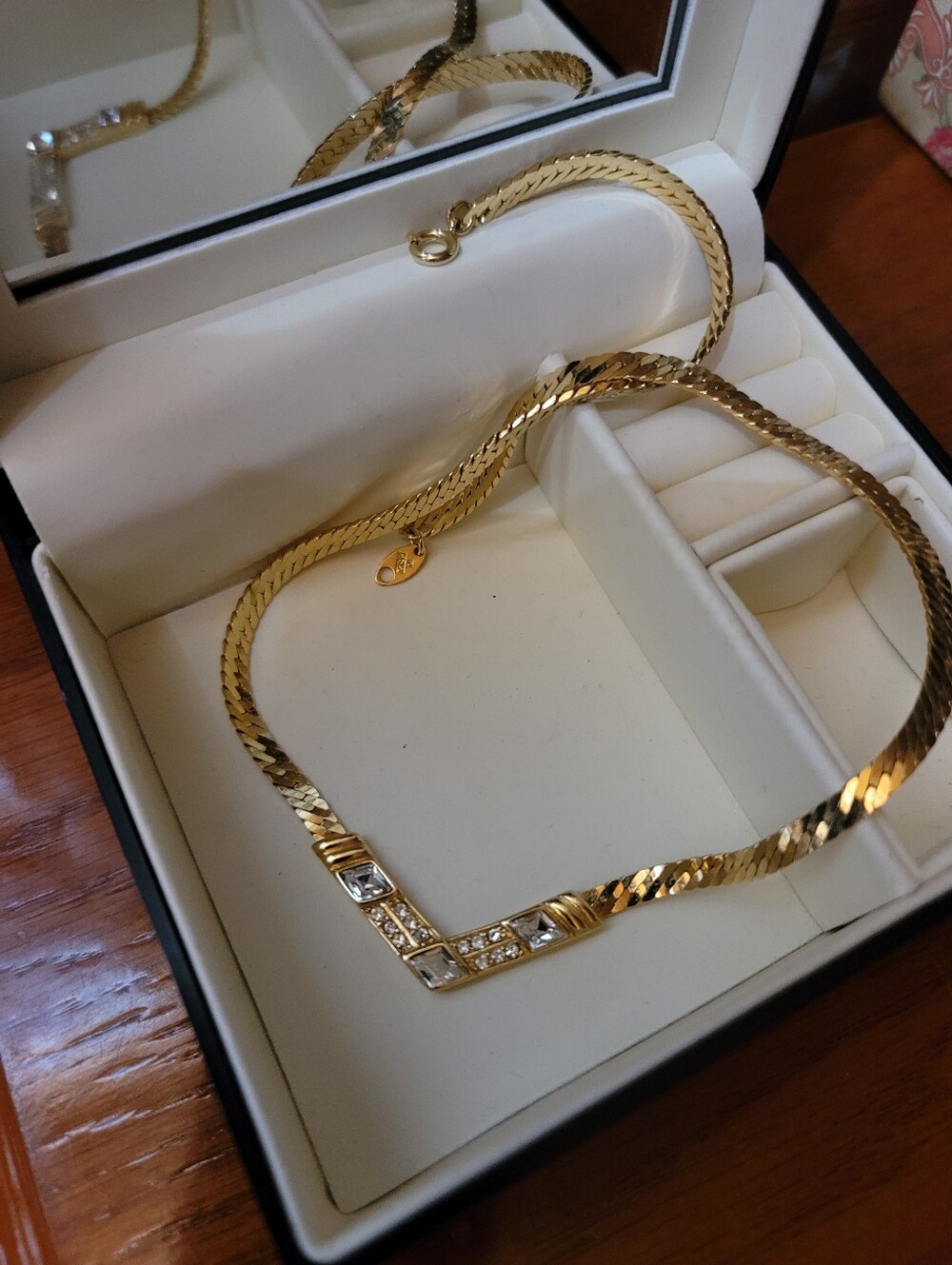 Trifari 80's Crystal Accent Snake Chain Necklace